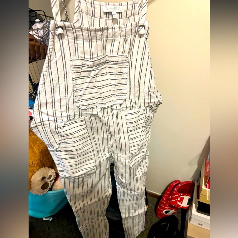 White striped overalls